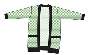 Green Check Ladies' Grandpa Cardigan