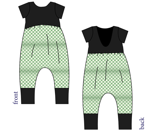 Green Check Low Back Romper and Bubble Romper