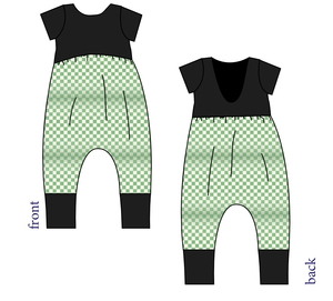 Green Check Low Back Romper and Bubble Romper