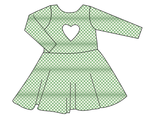 Green Check Molly Heart Back Twirly Dress
