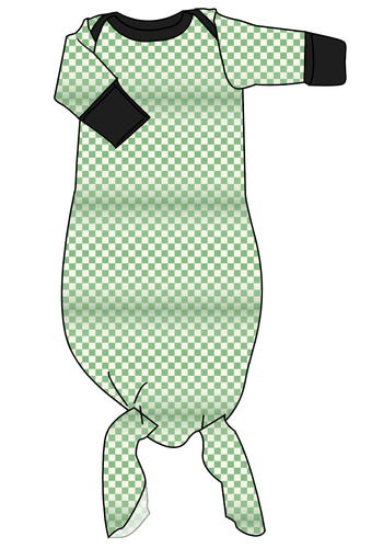 Green Check Newborn Knotted Gown