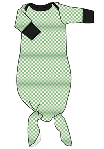 Green Check Newborn Knotted Gown