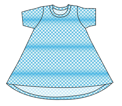 Blue Check Basic T-Shirt Dress