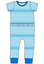 Load image into Gallery viewer, Blue Check Bennett Pants and Shorts Length T-Shirt Romper