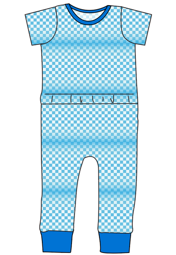 Blue Check Bennett Pants and Shorts Length T-Shirt Romper