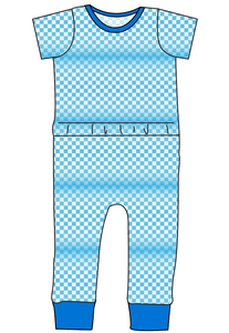 Blue Check Bennett Pants and Shorts Length T-Shirt Romper