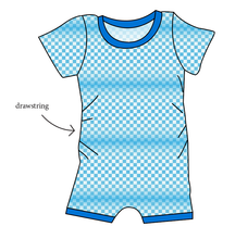 Load image into Gallery viewer, Blue Check Grow With Me Pants And Shorts Romper