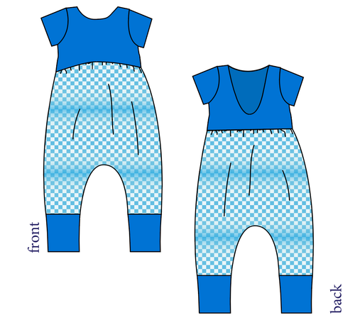 Blue Check Low Back Romper and Bubble Romper