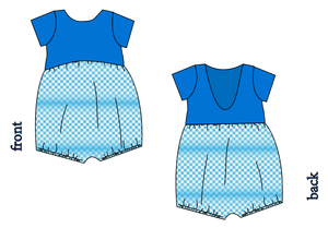 Blue Check Low Back Romper and Bubble Romper
