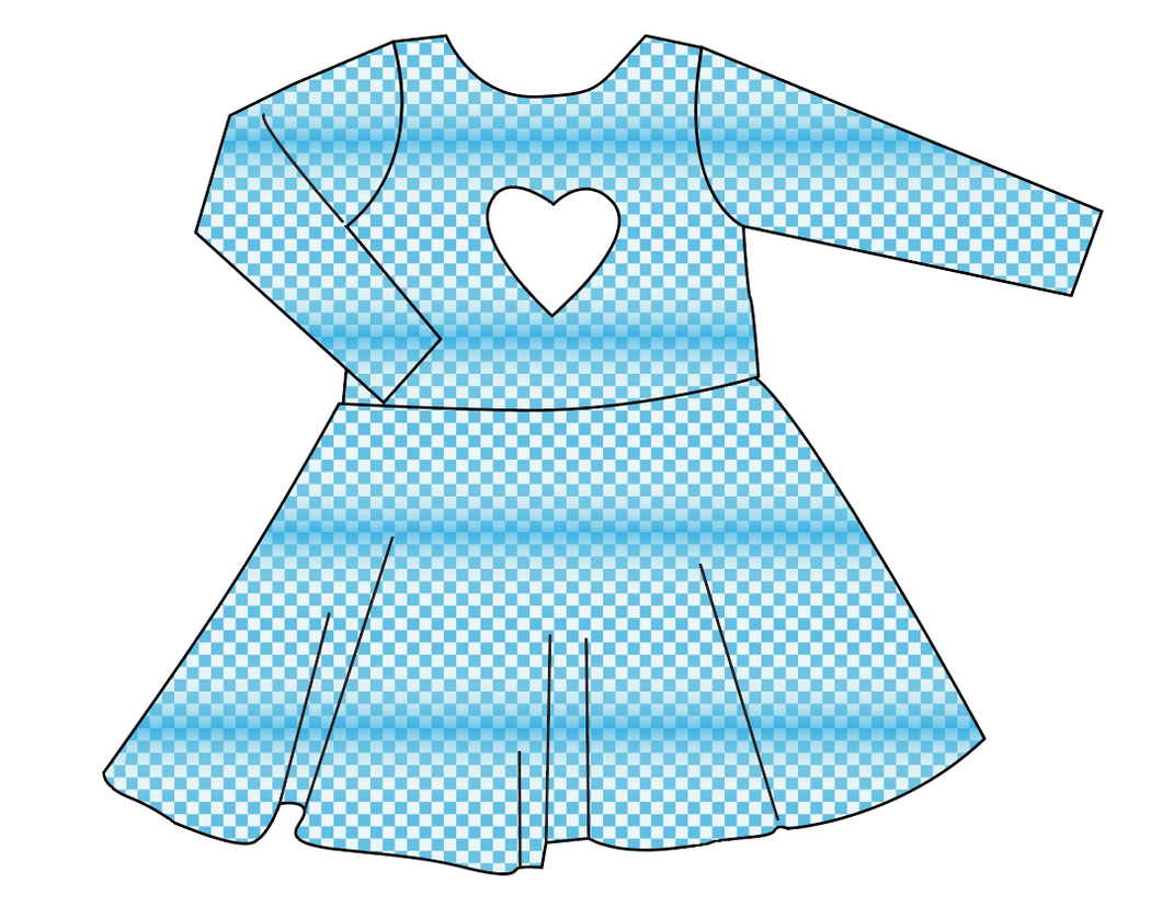 Blue Check Molly Heart Back Twirly Dress