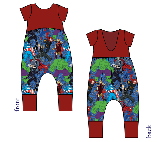Superhero Smash Low Back Romper and Bubble Romper