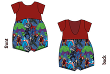 Load image into Gallery viewer, Superhero Smash Low Back Romper and Bubble Romper