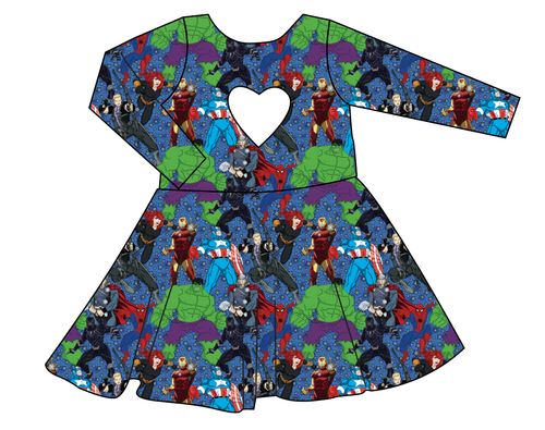 Superhero Smash Molly Heart Back Twirly Dress