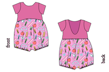 Load image into Gallery viewer, Cupcake School Supplies Low Back Romper and Bubble Romper