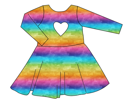 Neon Watercolour Molly Heart Back Twirly Dress