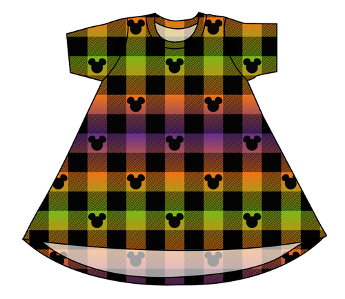 Spooky Plaid Mouse Ears Basic T-Shirt Dress
