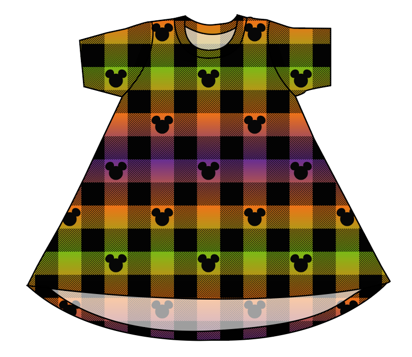 Spooky Plaid Mouse Ears Basic T-Shirt Dress