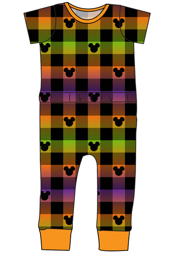 Spooky Plaid Mouse Ears Bennett Pants and Shorts Length T-Shirt Romper