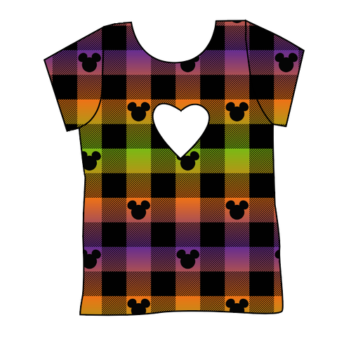 Spooky Plaid Mouse Ears Cambria Heart Back Tee