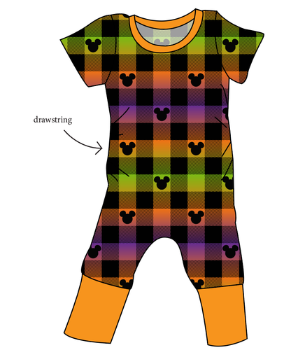 Spooky Plaid Mouse Ears Grow With Me Pants And Shorts Romper