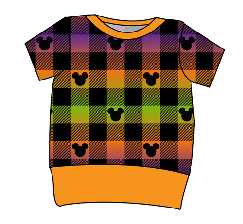 Spooky Plaid Mouse Ears Grow With Me Tee