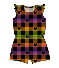Load image into Gallery viewer, Spooky Plaid Mouse Ears Ivy Summer Romper