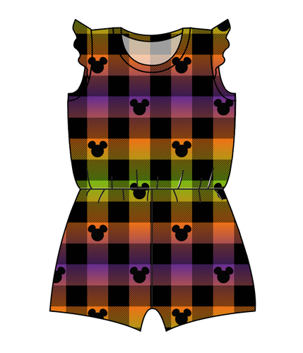 Spooky Plaid Mouse Ears Ivy Summer Romper