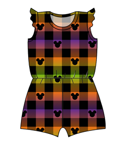 Spooky Plaid Mouse Ears Ivy Summer Romper