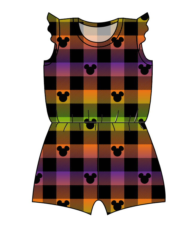 Spooky Plaid Mouse Ears Ivy Summer Romper