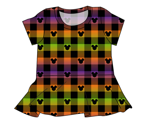Spooky Plaid Mouse Ears Ladies' Peplum Top
