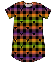 Load image into Gallery viewer, Spooky Plaid Mouse Ears Ladies&#39; T-Shirt Dress
