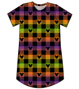 Spooky Plaid Mouse Ears Ladies' T-Shirt Dress