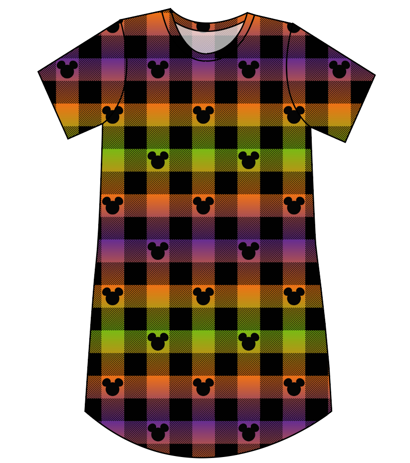 Spooky Plaid Mouse Ears Ladies' T-Shirt Dress