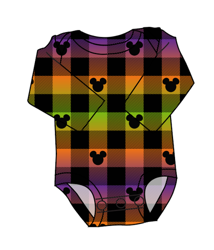 Spooky Plaid Mouse Ears Lap Neck Bodysuit