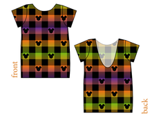 Load image into Gallery viewer, Spooky Plaid Mouse Ears Low Back Ballerina Tee