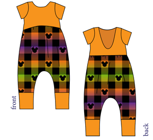 Spooky Plaid Mouse Ears Low Back Romper and Bubble Romper