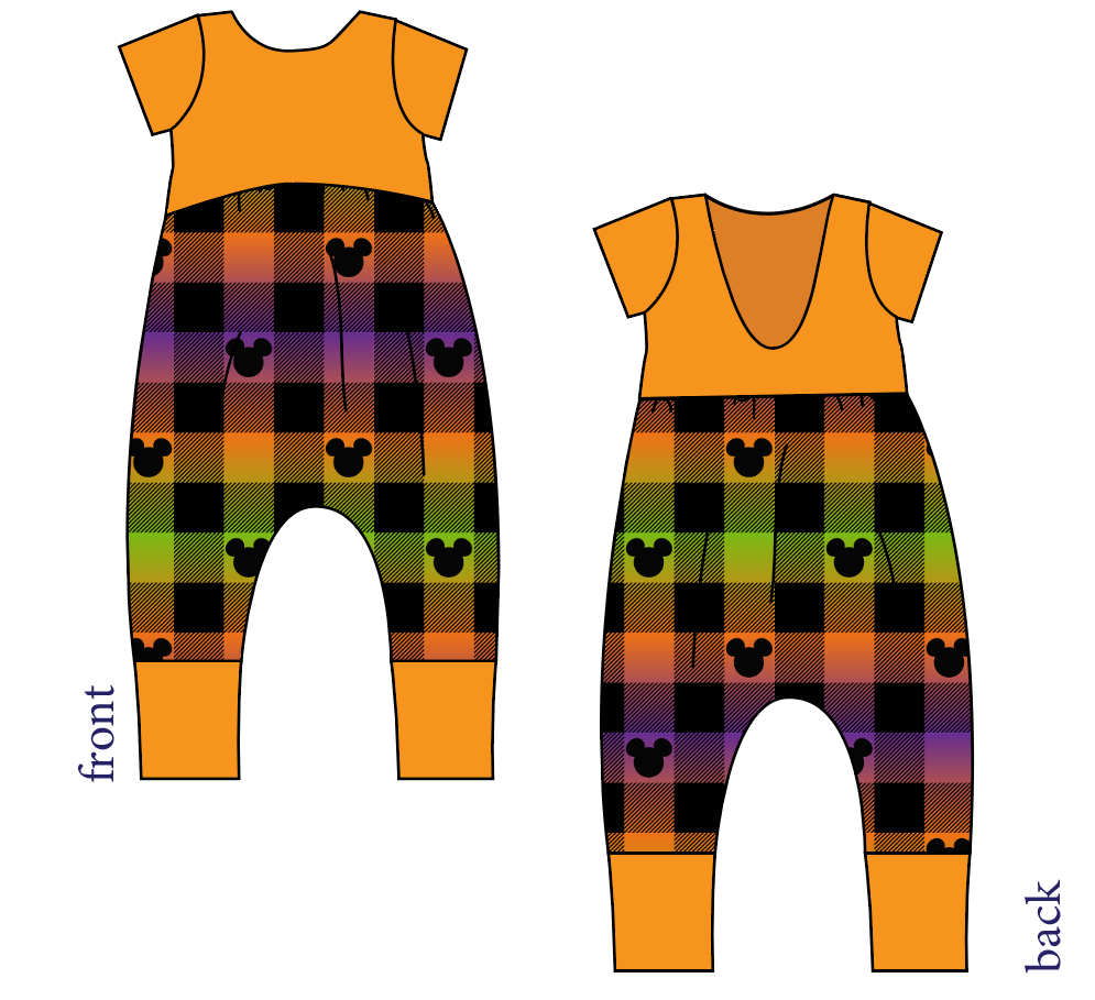 Spooky Plaid Mouse Ears Low Back Romper and Bubble Romper