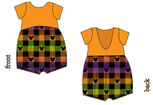 Load image into Gallery viewer, Spooky Plaid Mouse Ears Low Back Romper and Bubble Romper