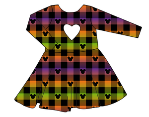 Spooky Plaid Mouse Ears Molly Heart Back Twirly Dress