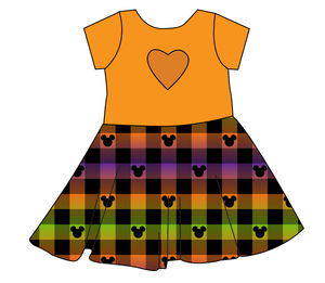 Spooky Plaid Mouse Ears Molly Heart Back Twirly Dress