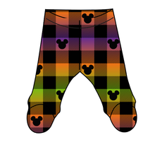 Load image into Gallery viewer, Spooky Plaid Mouse Ears Newborn Footed Pants