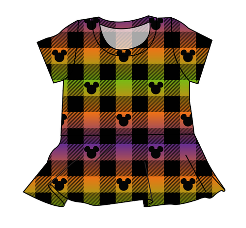 Spooky Plaid Mouse Ears Peplum Top