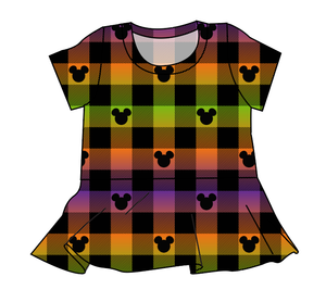 Spooky Plaid Mouse Ears Peplum Top