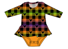 Load image into Gallery viewer, Spooky Plaid Mouse Ears Peplum Top