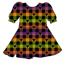 Load image into Gallery viewer, Spooky Plaid Mouse Ears Prairie Dress