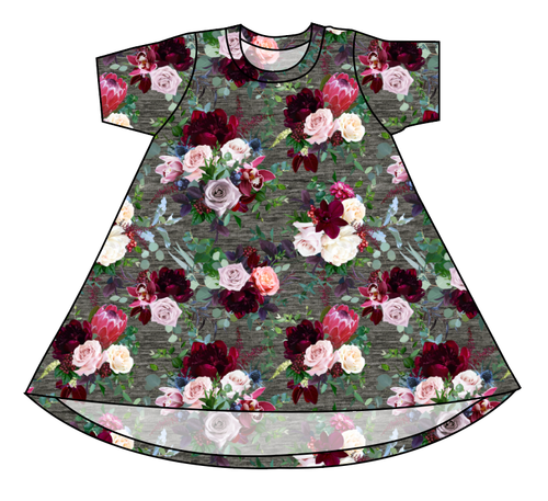 Heathered Floral Basic T-Shirt Dress