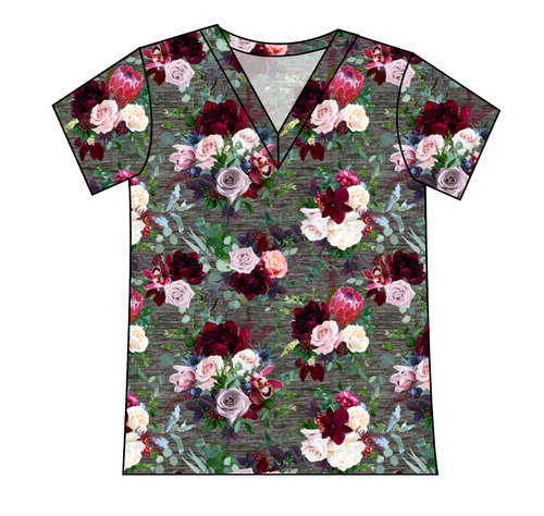 Heathered Floral Ladies' Slouchy V-Neck Tee