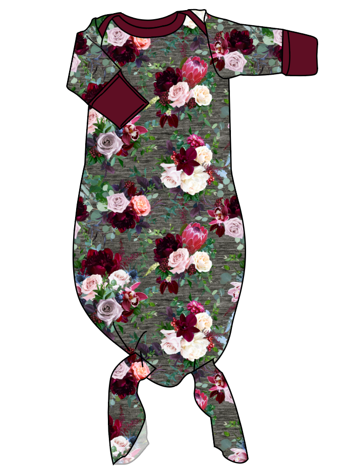 Heathered Floral Newborn Knotted Gown