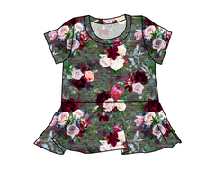 Load image into Gallery viewer, Heathered Floral Peplum Top