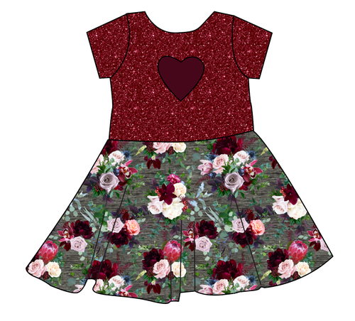 Heathered Floral Molly Heart Back Twirly Dress
